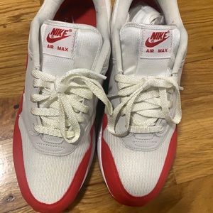 Red and white nike air max 1 anniversary